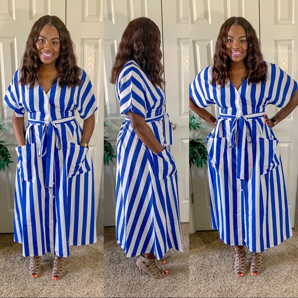 Blue and White Striped Dress - Picture 2 of 4